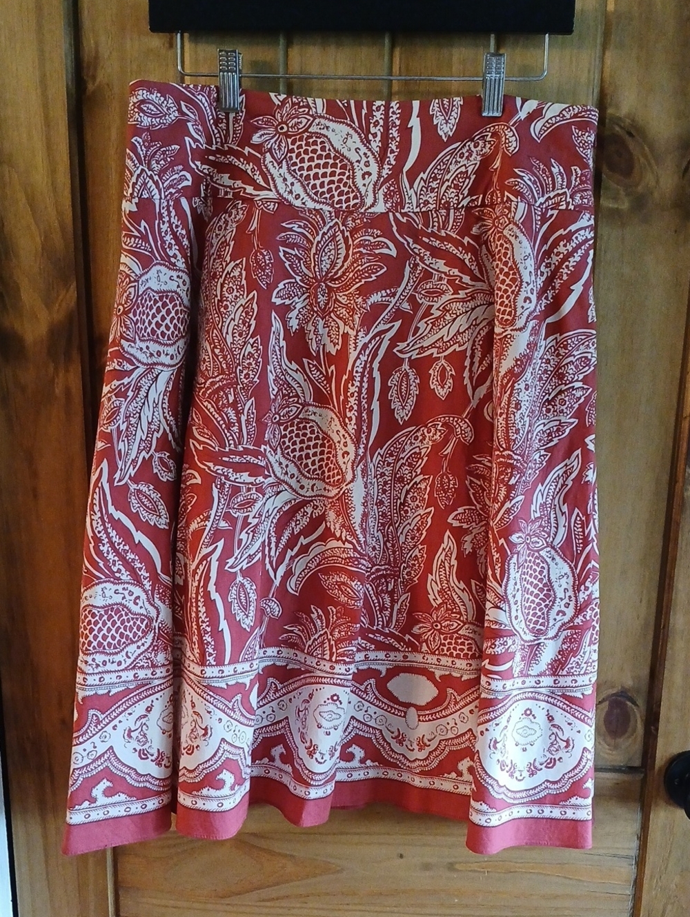 Talbots Red and White Paisley Floral-Print Cotton Skirt - 8